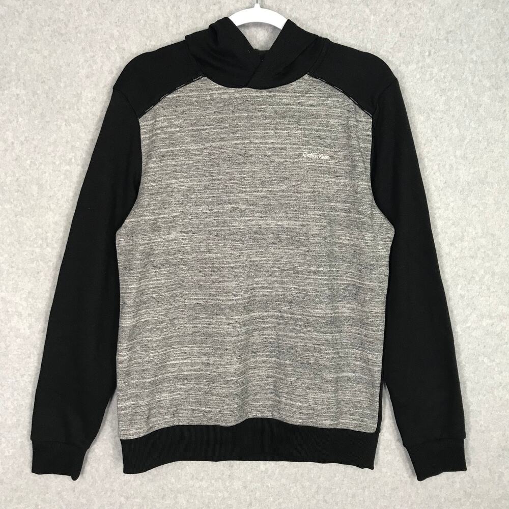 Calvin Klein Hoodie Sweatshirt Mens Small Grey‎ Black Lounge Knit Fleece Lined